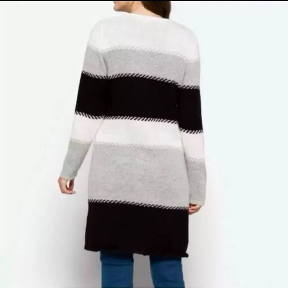 Fortune + Ivy Long Cardigan Womens XS Open Front Gray Black Boho Warm Comfort - Picture 2 of 6